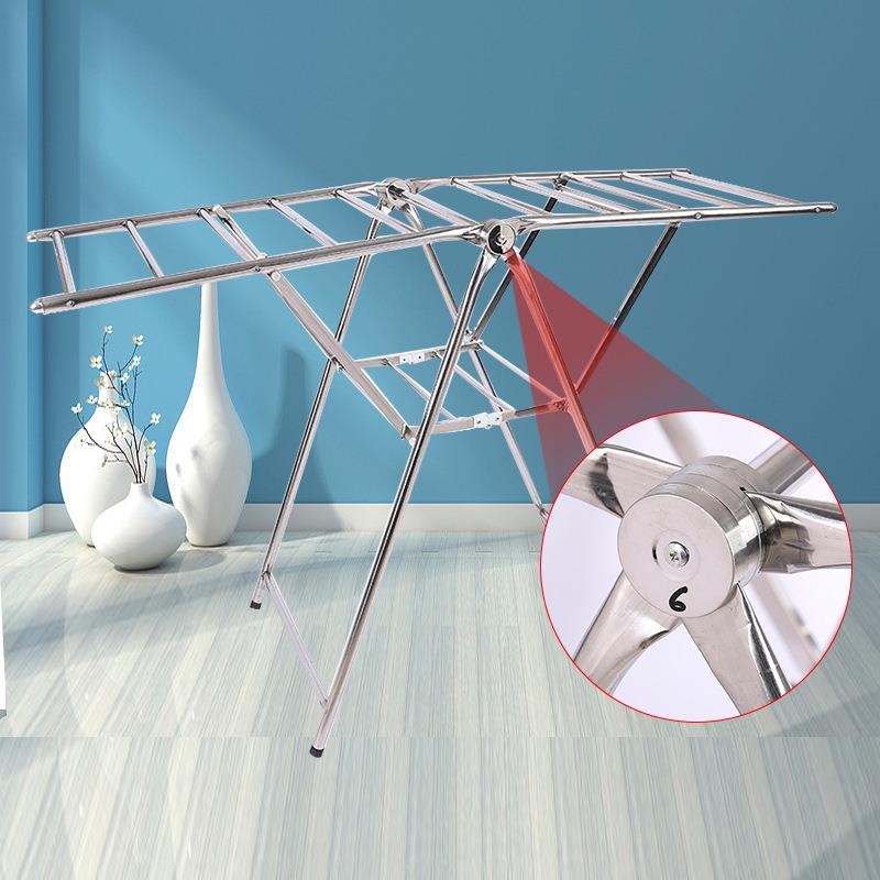 晾衣架落地折叠不锈钢翼型晾晒架室内家用移动毛巾架尿布晾晒衣架