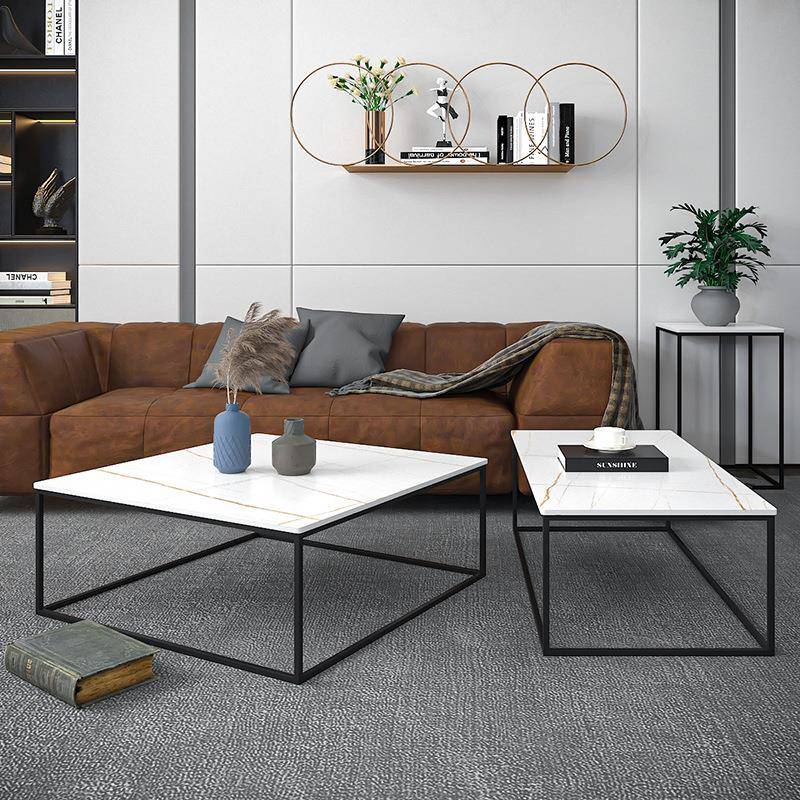 北欧创意大理石岩板茶几小户型简约长方形边几家用客厅铁艺茶几桌