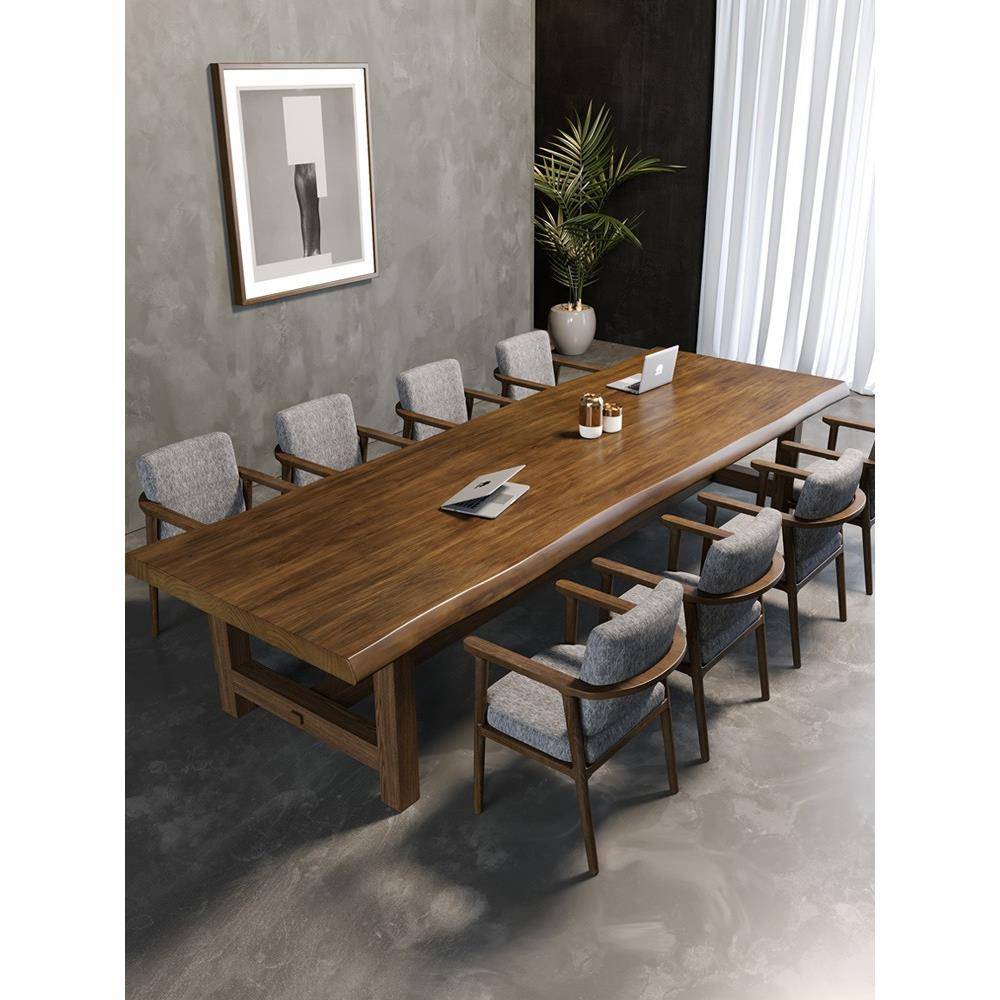 工业风实木会议桌大板长条桌简约现代会议室桌椅组合培训桌洽谈桌