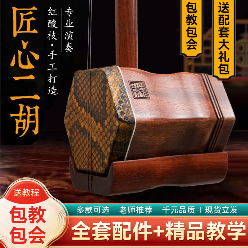 二胡乐器旗舰店正品初学者厂家直销红木蟒皮儿童入门考级专业二胡