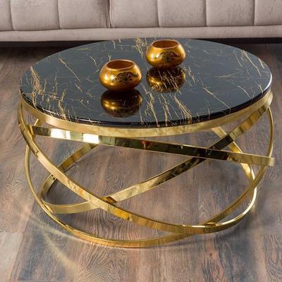 意式简约小户型钢化玻璃茶几北欧大理石茶几客厅圆形茶几