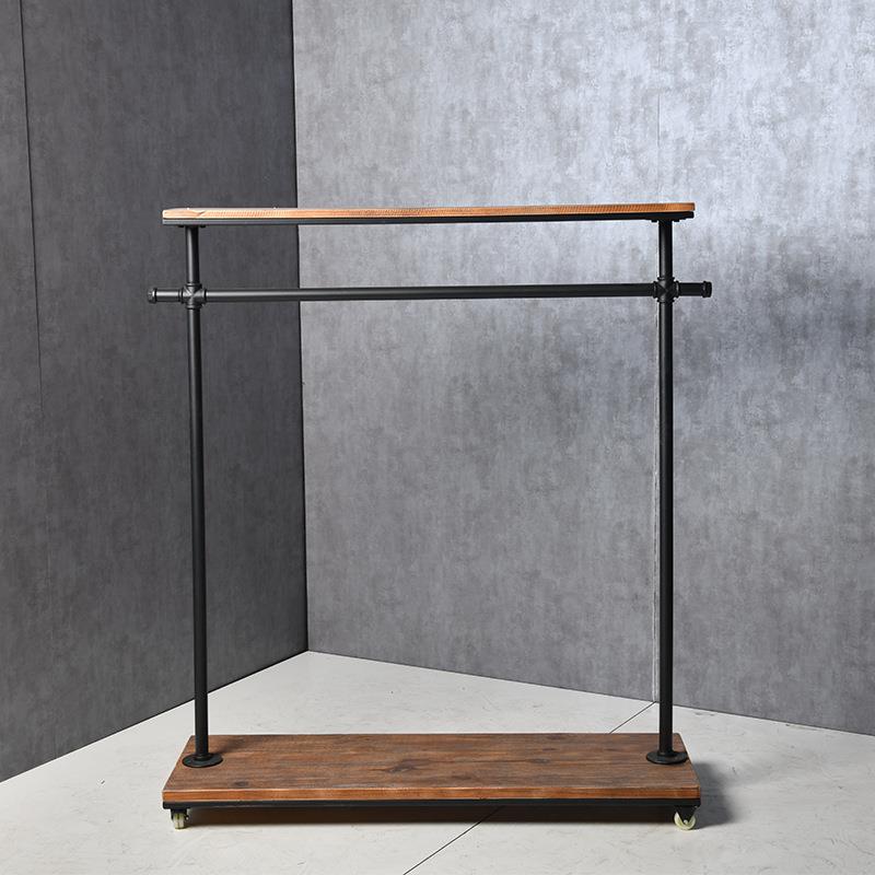 热销复古做旧铁艺水管带轮服装店展示架创意落地挂衣架收纳架