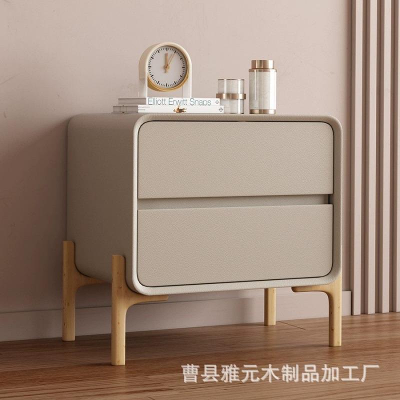 轻奢风床头柜卧室极简创意高级感床边柜小型实木皮质储物收纳柜子
