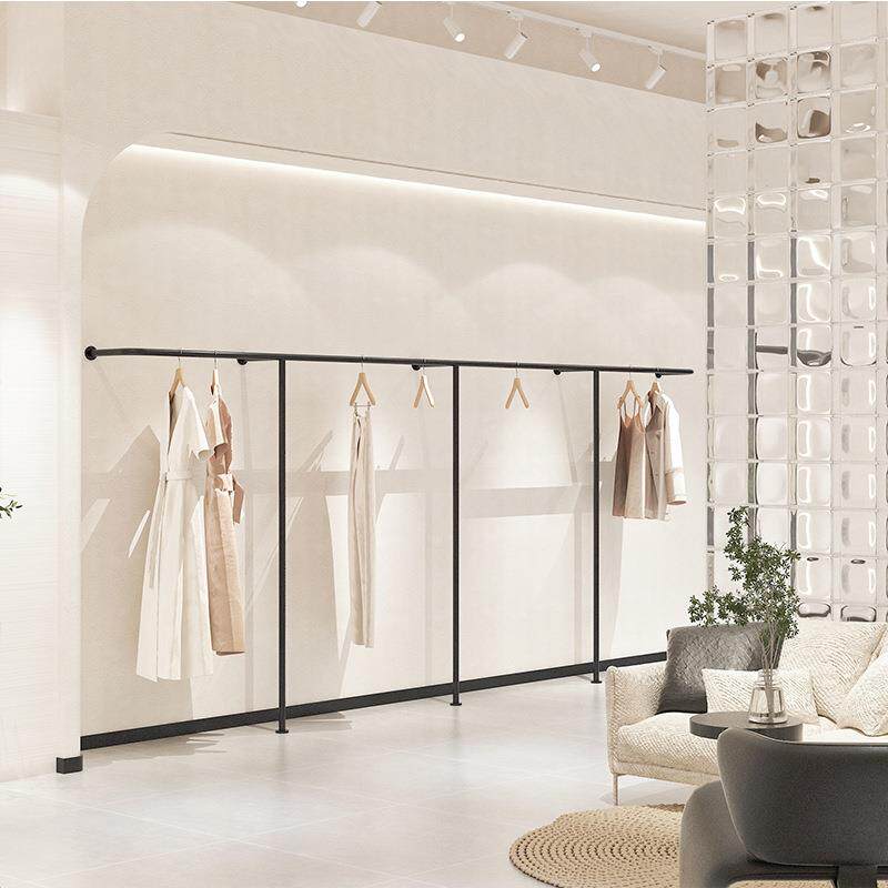 服装店展示架黑色不锈钢上墙壁挂陈列架男女童装店落地货架挂衣架