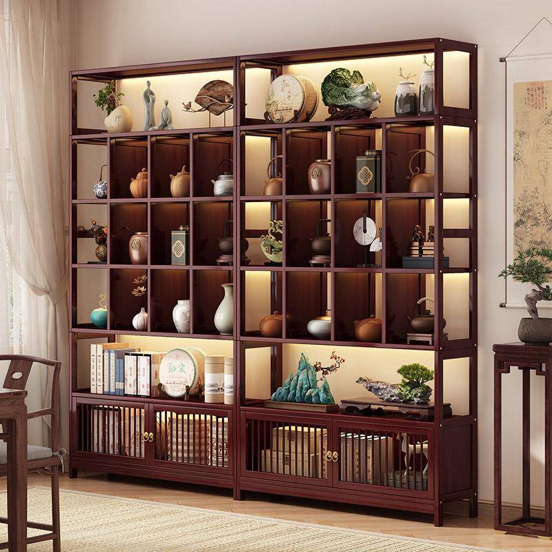 新中式博古架茶架置物架多层非实木茶架展示柜茶室布置茶具收纳架