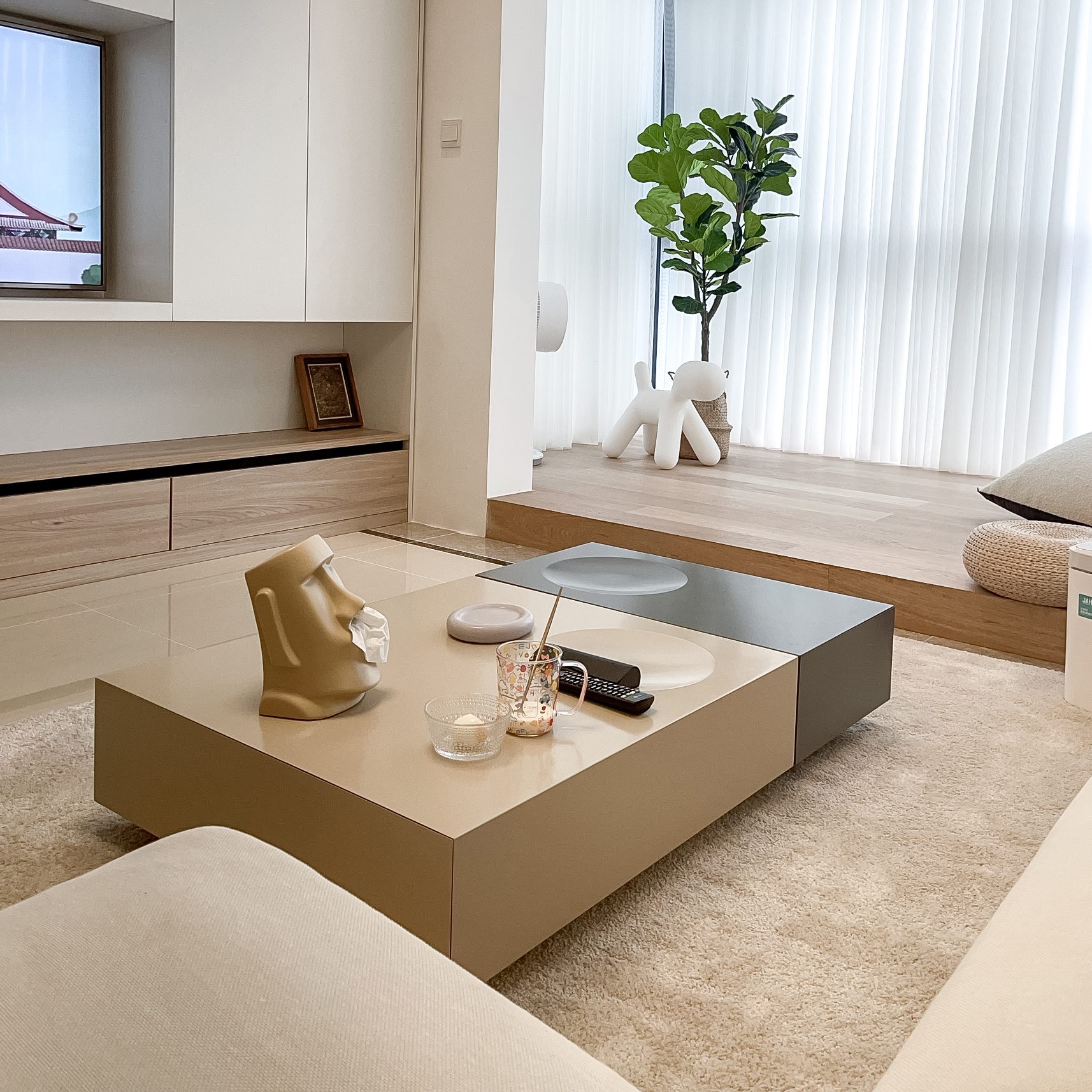 正方形茶几侘寂轻奢现代简约极简风ins烤漆日式矮桌奶油组合白色