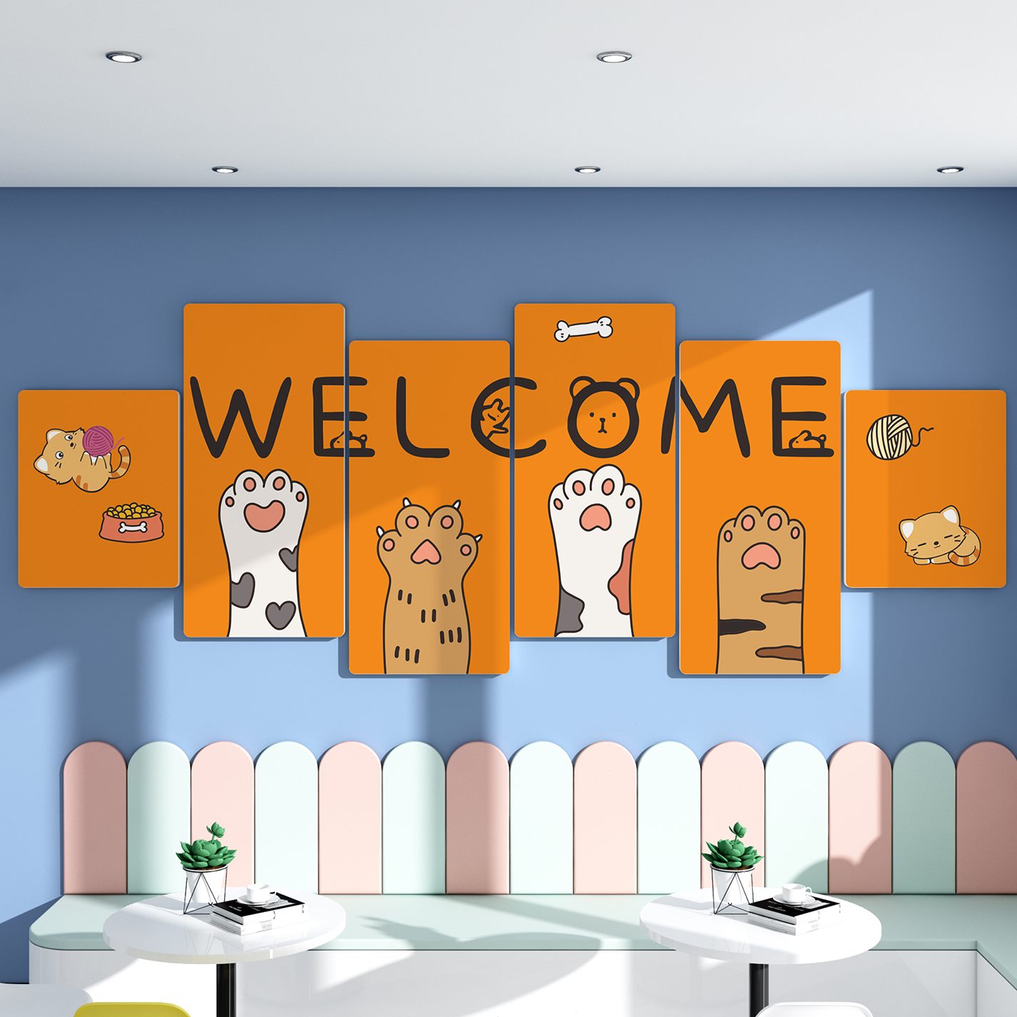 咖墙面装饰贴猫狗形网红吧台背景墙布置画店文化挂壁象品医院宠物
