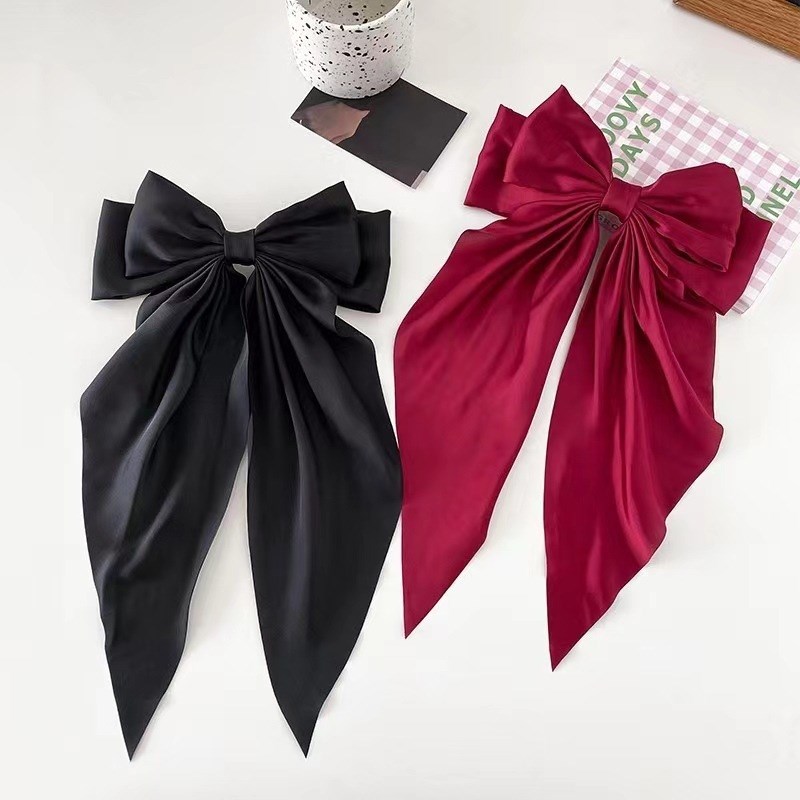 Solid Color Bow Ribbon Hair Clip New Women Large Bowknot Bar
