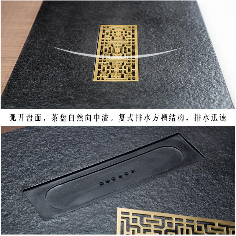 乌金石茶盘天然大号小号家用石头茶海简约排水茶台整块石材茶台