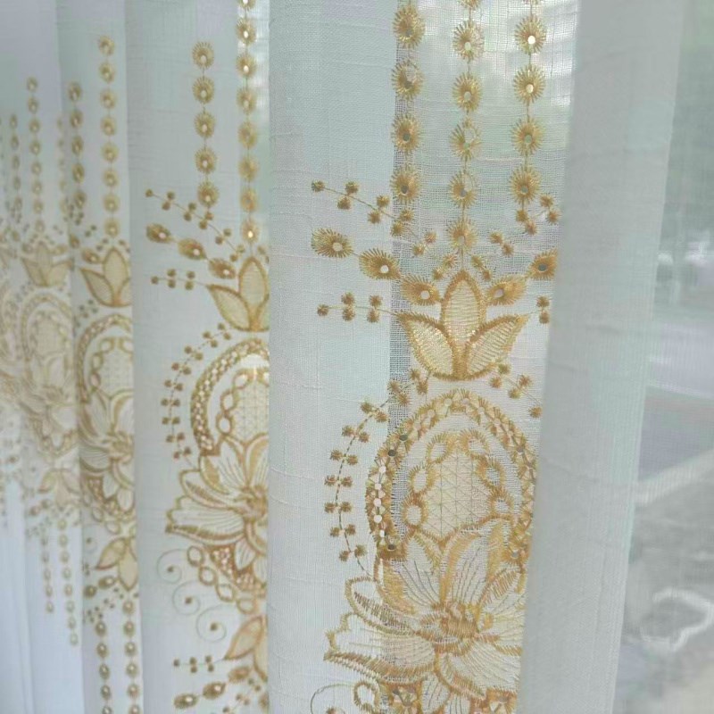 高档时尚绣花刺绣麻纱白亚麻纱垂顺通风透气客厅阳台书房白沙滤光