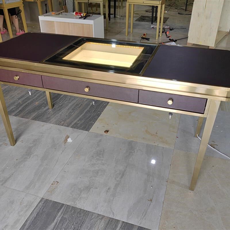 不锈钢珠宝洽谈桌饰品展示柜黄金玉器翡翠钻石玻璃陈列桌高端直销