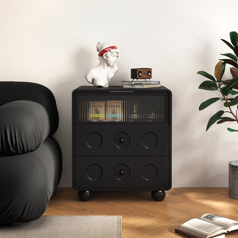 极简黑色实木五斗柜卧室法式免安装组合沙发边柜轻奢高级感床头柜