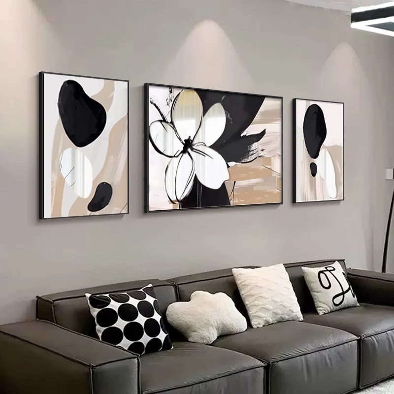 客厅装饰画沙发背景墙三联画2025新款创意花卉镜子壁画高级感挂画图片