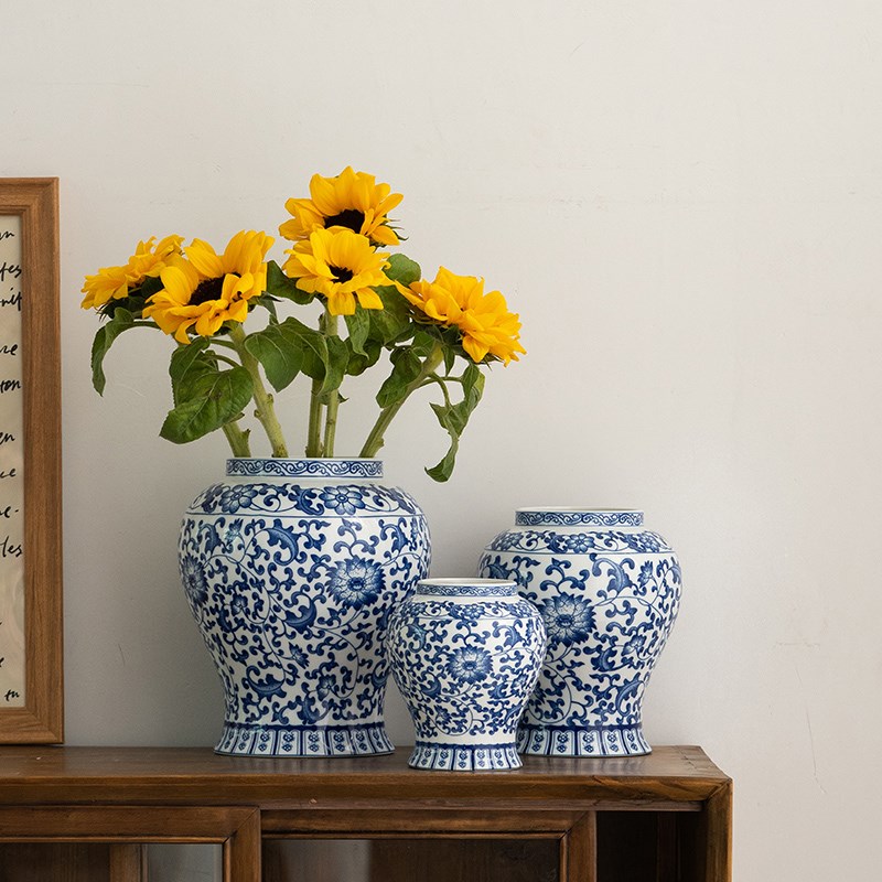 宋式美学花瓶蜀门青花瓷中古陶瓷装饰鲜花干花代餐桌客厅插花摆件