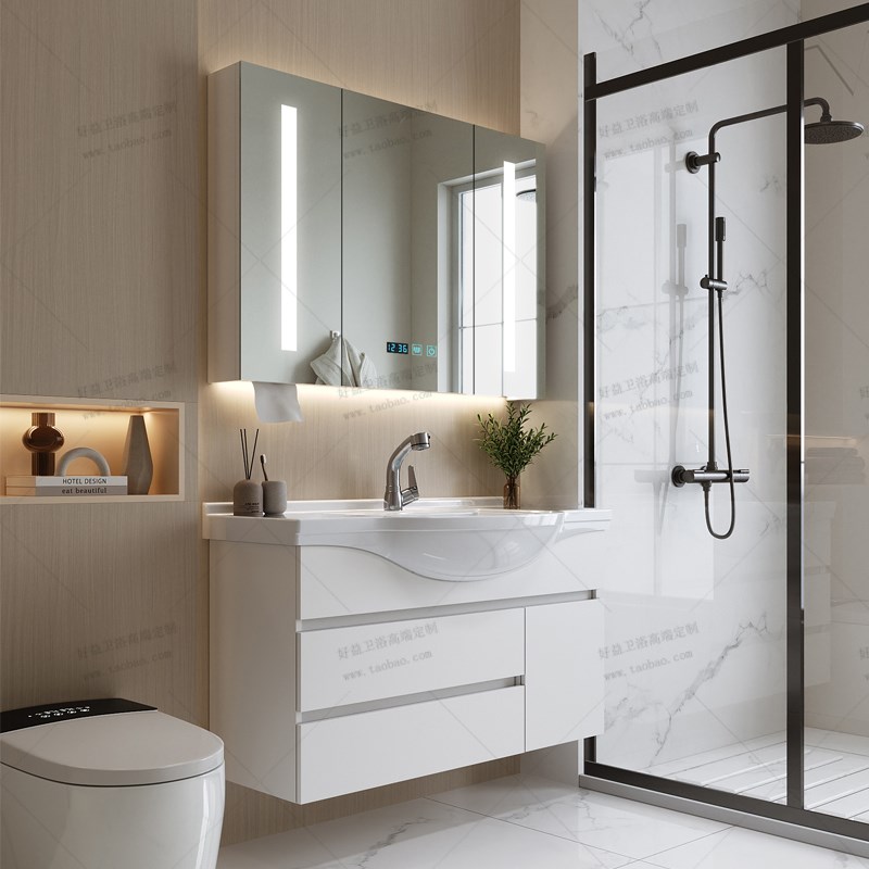 现代简约大肚盆浴室柜组合一体陶瓷盆悬空洗手洗脸白色洗漱台卫浴