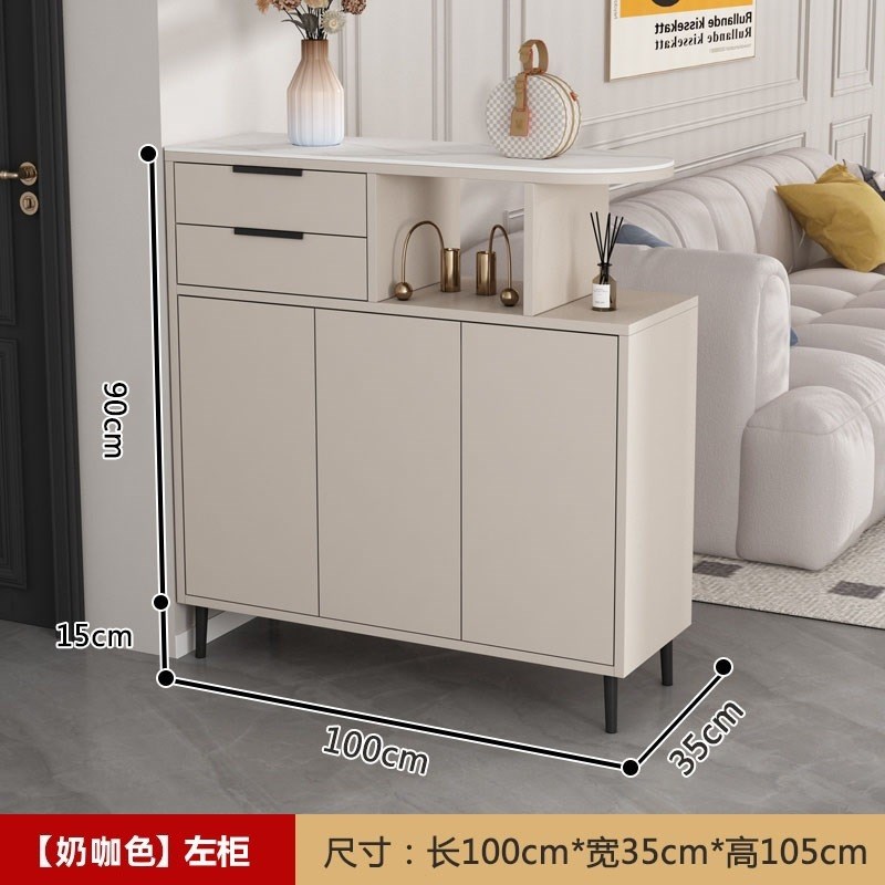 实木鞋柜一体家用门口客厅双面轻奢岩板收纳柜新款简约现代奶油风