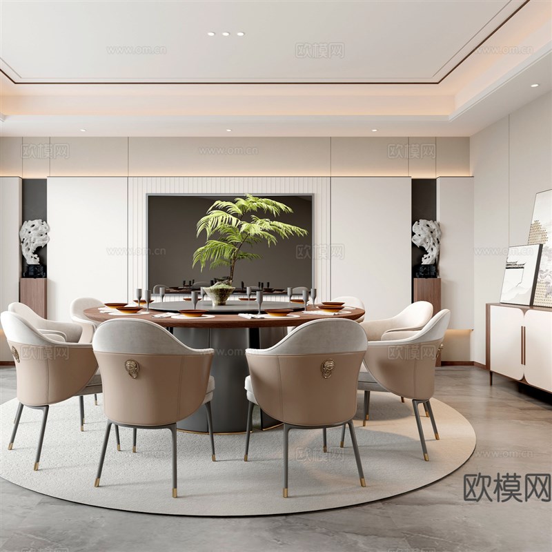 新中式轻奢意式餐桌椅现组合代简约餐厅家用酒店包厢别墅圆饭桌