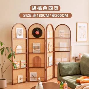 杂志书架折屏藤编屏风隔断客厅实木折叠可移动小户型遮挡入户民宿
