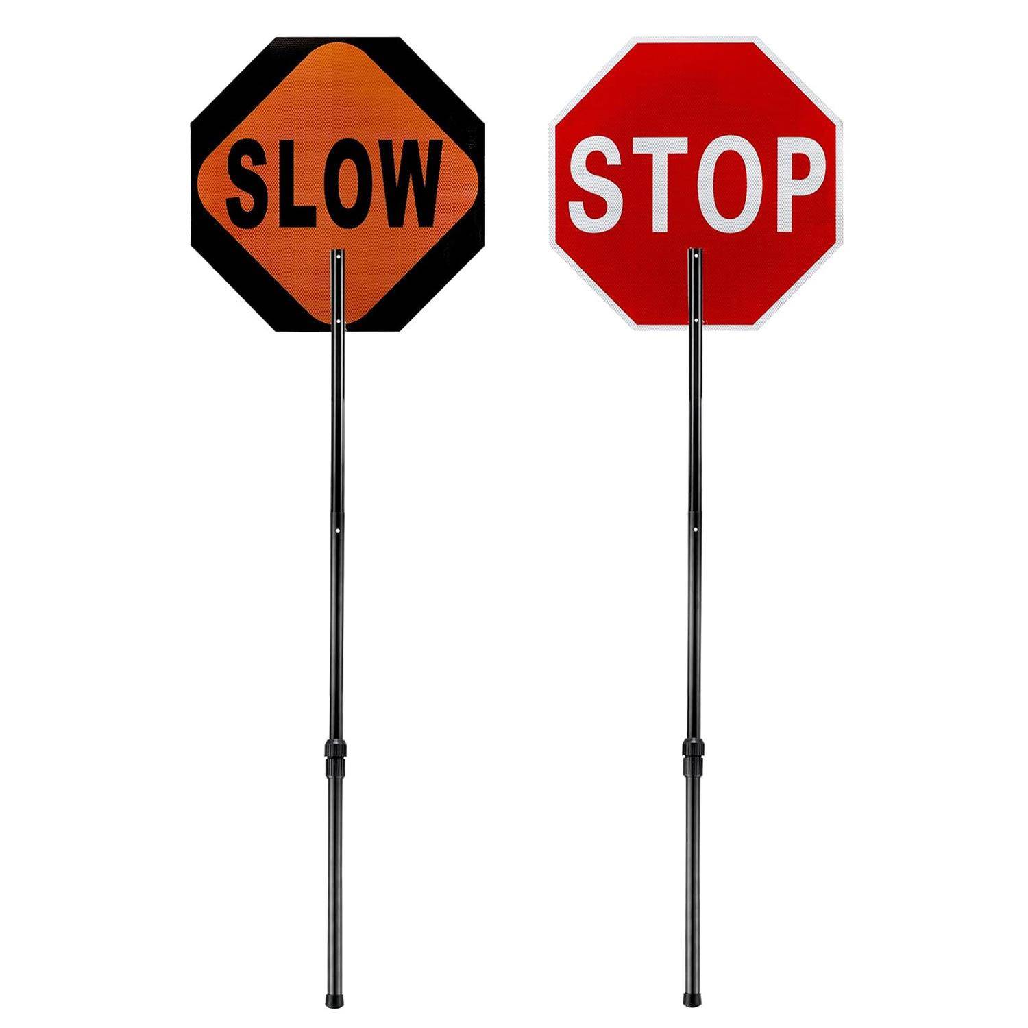 手持减速停车安全标识交通牌可伸缩反光工程级别铝板标志牌