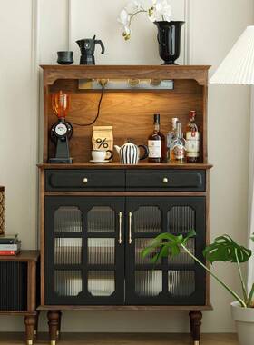 北美黑胡桃木餐边柜一体靠墙储物柜日式简约实木收纳柜客厅展示柜
