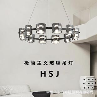 意式 极简全铜轻奢客厅吊灯设计师创意样板间卧室餐厅圆环玻璃灯具