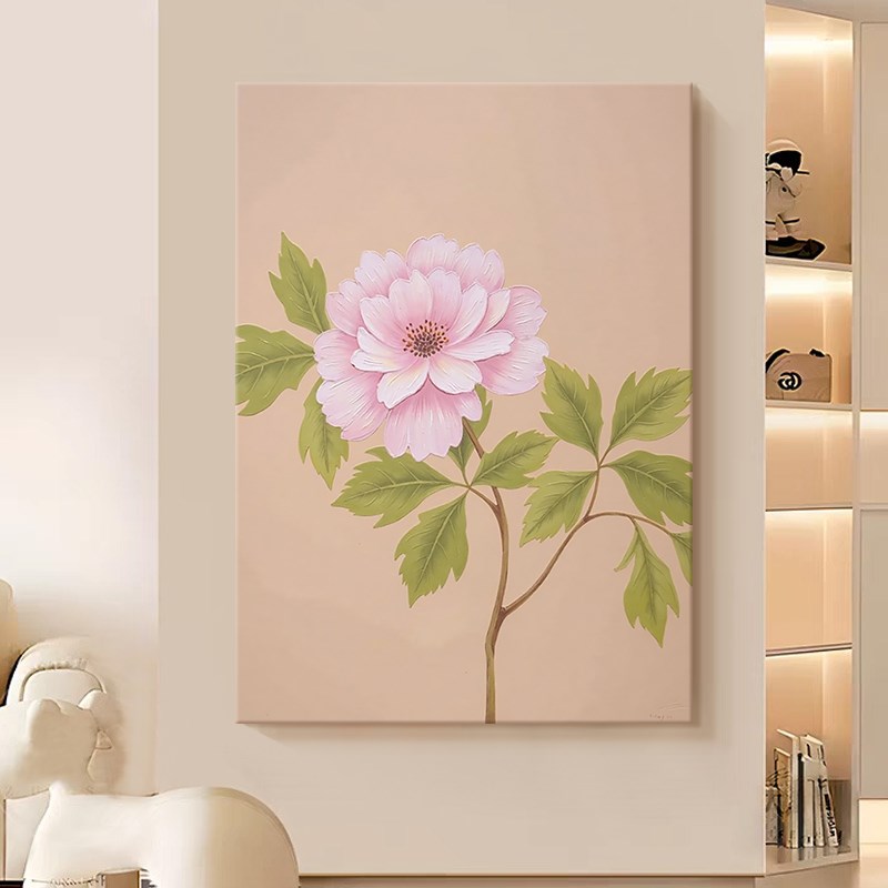 花开富贵手绘油画奶油风玫瑰花装饰画餐厅花卉寓意好玄关肌理挂画图片