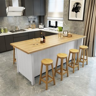 实木开放式 厨房岛柜中岛台玄关台家用备餐桌料理台吧台长方形餐桌