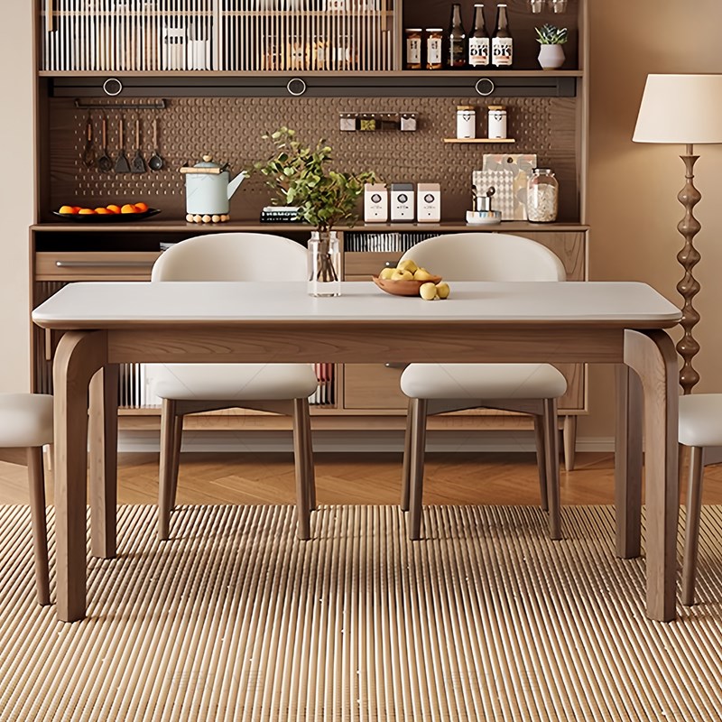 胡桃色岩板餐桌椅组合家用长方形饭桌现代简约轻奢餐桌高级感桌子