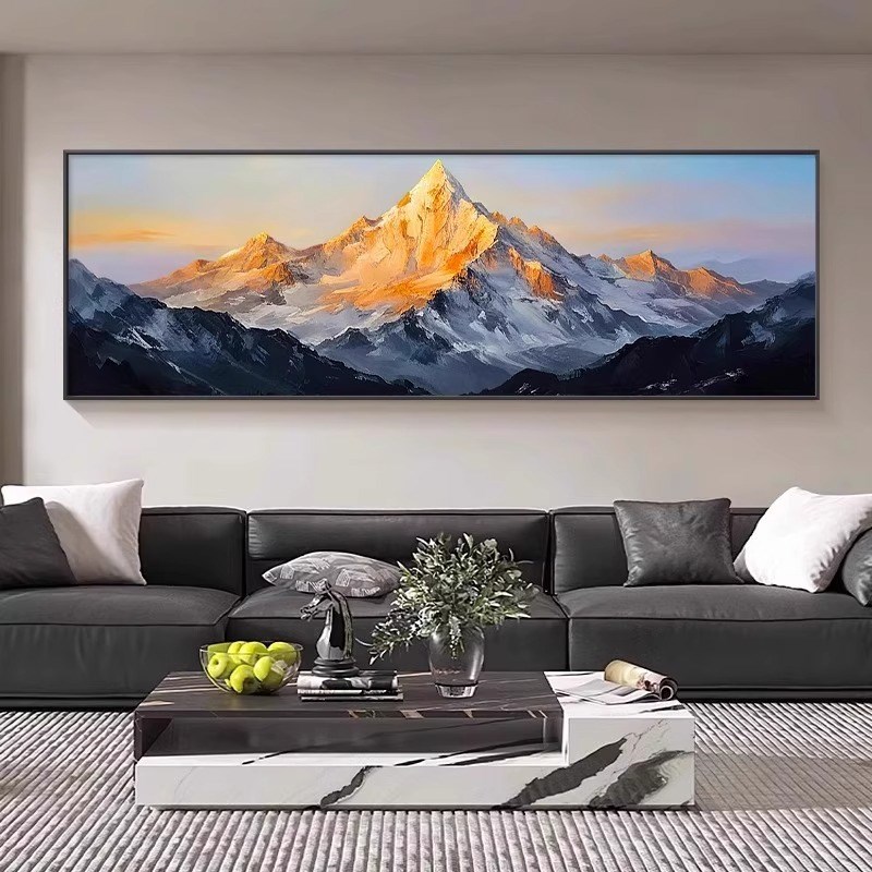 大芬村手绘油画日照金山客厅沙发背景横幅装饰画卧室床头走廊挂画图片