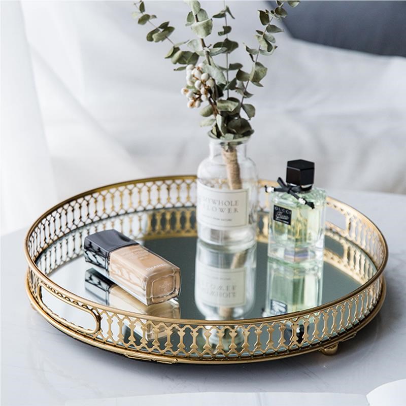 轻托奢镜面RXX摆件玄关装饰茶几餐桌摆件盘美托式盘金属复古