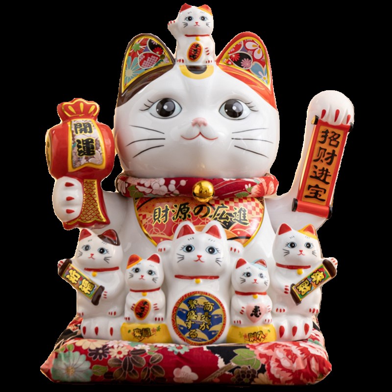 精致摇手招财猫摆件 中号特大号电动睁眼发财猫居家装饰商铺开业