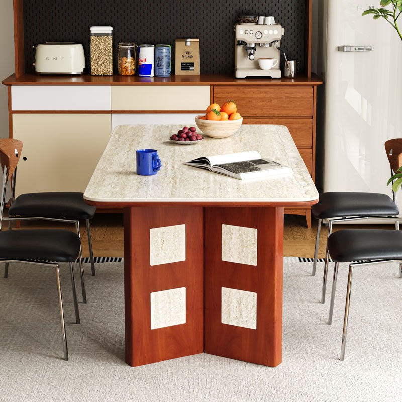 家用2025新款实木餐厅小户型现代简约中古风侘寂长方形岩板餐桌