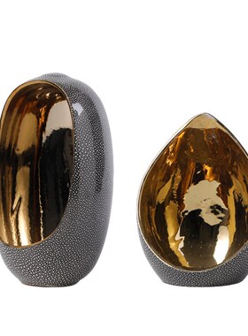 北欧风轻奢创意烛台摆件金色陶瓷软装饰品别墅客厅玄关工艺品摆设