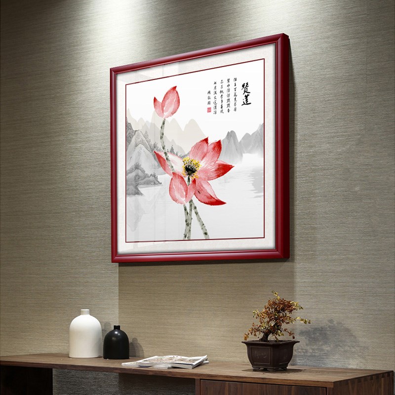 荷花挂画现代新中式水墨招财镇宅装饰画客厅餐厅玄关走廊过道壁画图片