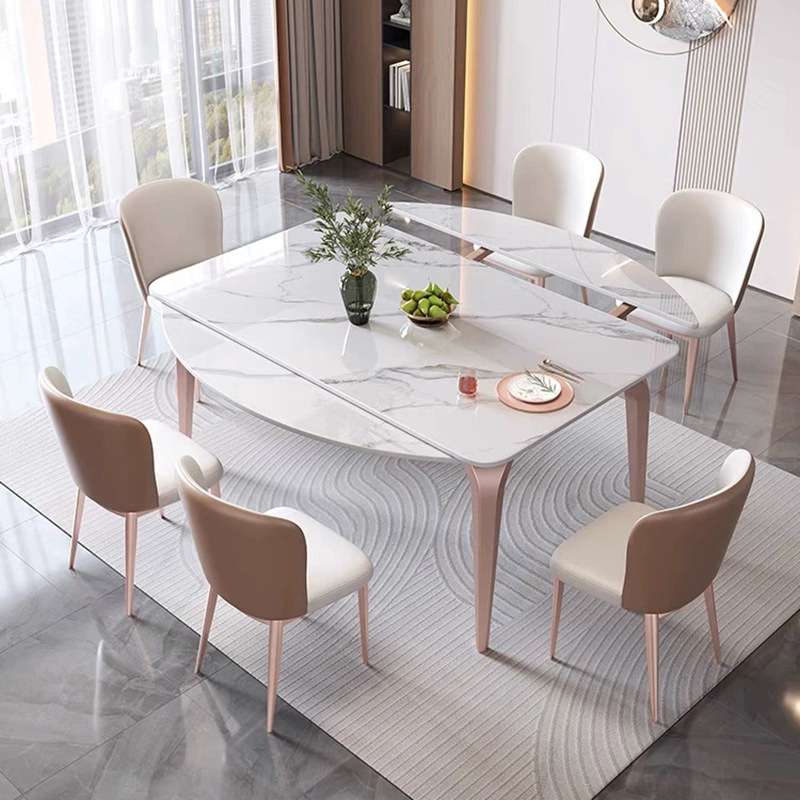 轻奢岩板餐桌椅组合现代简约家用小户型新款饭桌伸缩折叠可变圆桌