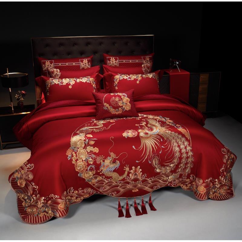 龙凤刺绣四件套婚庆家纺结婚床上用品全棉十件套1.8米2米床被套