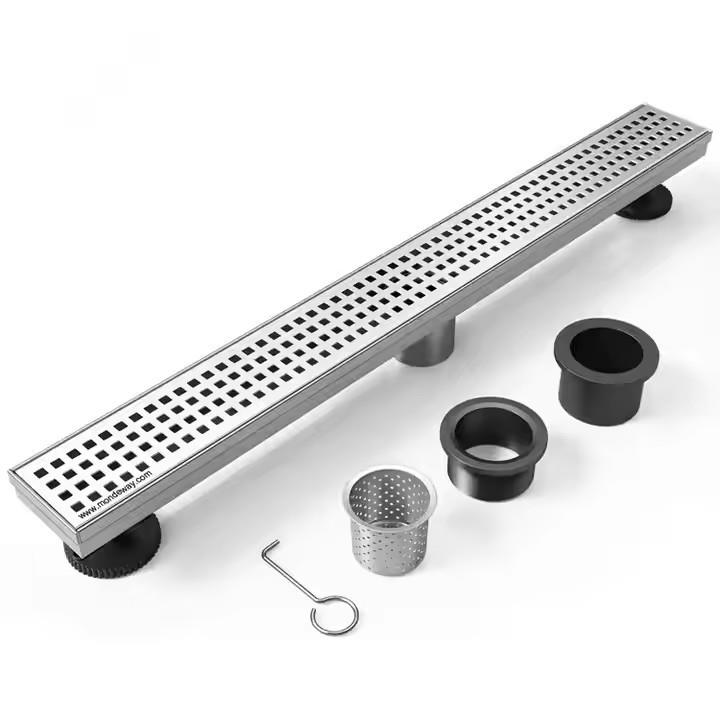 梦惟24英寸线性地漏电解抛光底部拉丝镍不锈钢地漏螺纹适配器