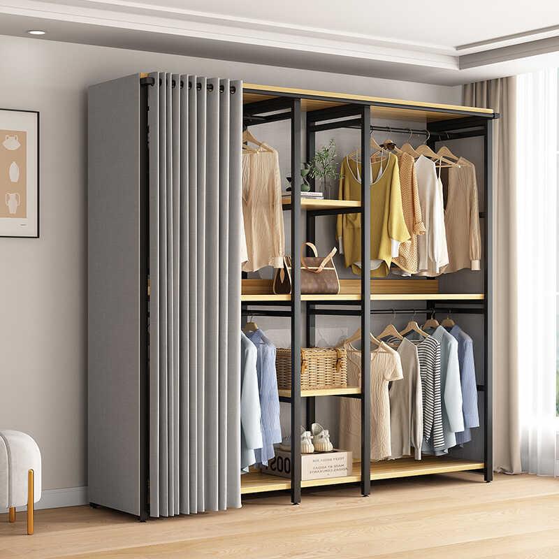 简易衣柜家用卧室铁艺落地简约轻奢衣帽间置物挂衣架出租屋布衣柜