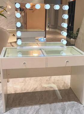 现货简约小户型二抽LED灯泡家用单人玻璃台面梳妆台