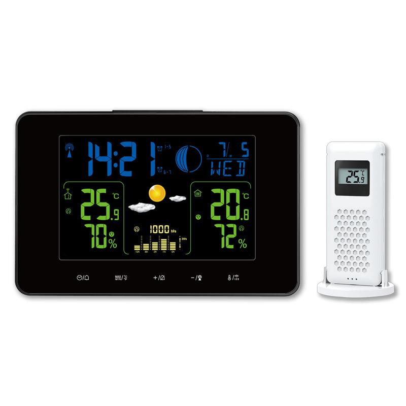 爆款彩屏气象钟RF无线天气预报电子钟室内外温湿度计