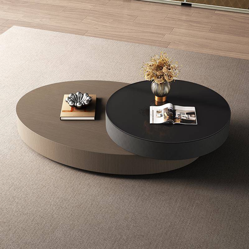 意式极简椭圆形旋转茶几现代简约轻奢玻璃网红2023新款家用客厅桌