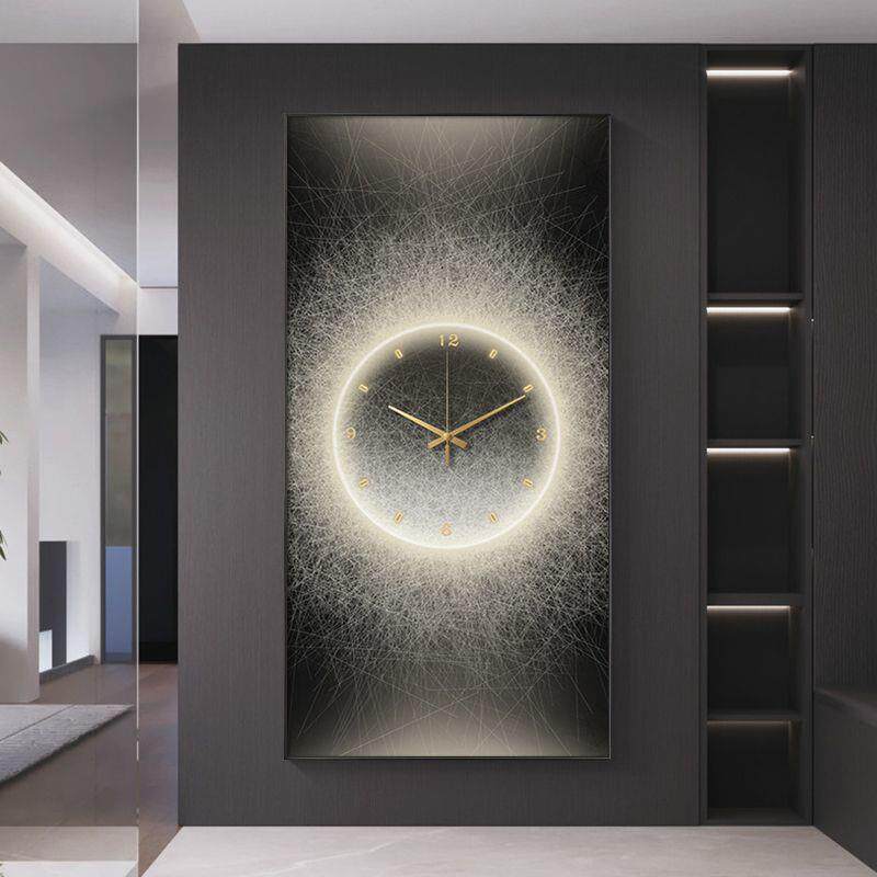 现代轻奢玄关装饰画带钟表简约挂画竖版抽象画高级感走廊过道壁画