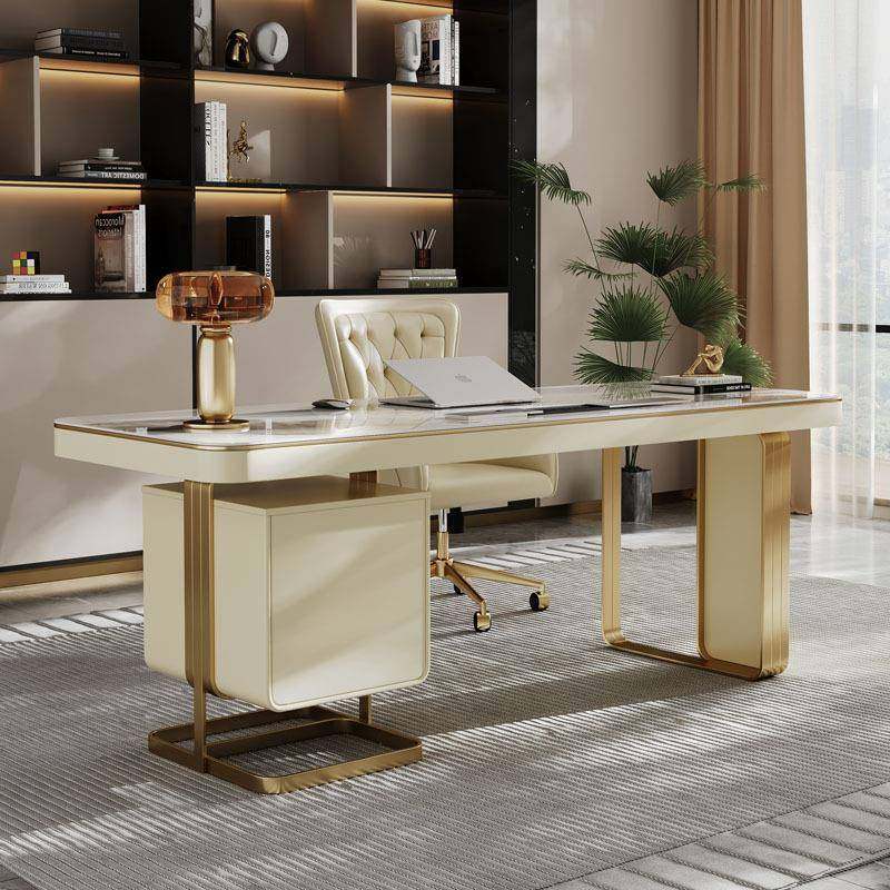 轻奢书桌椅现代简约家用烤漆岩板办公桌电脑桌书房卧室一体写字台