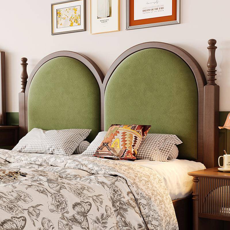 法式复古软包床中古风胡桃色现代简约实木床1米8美式双人主卧大床