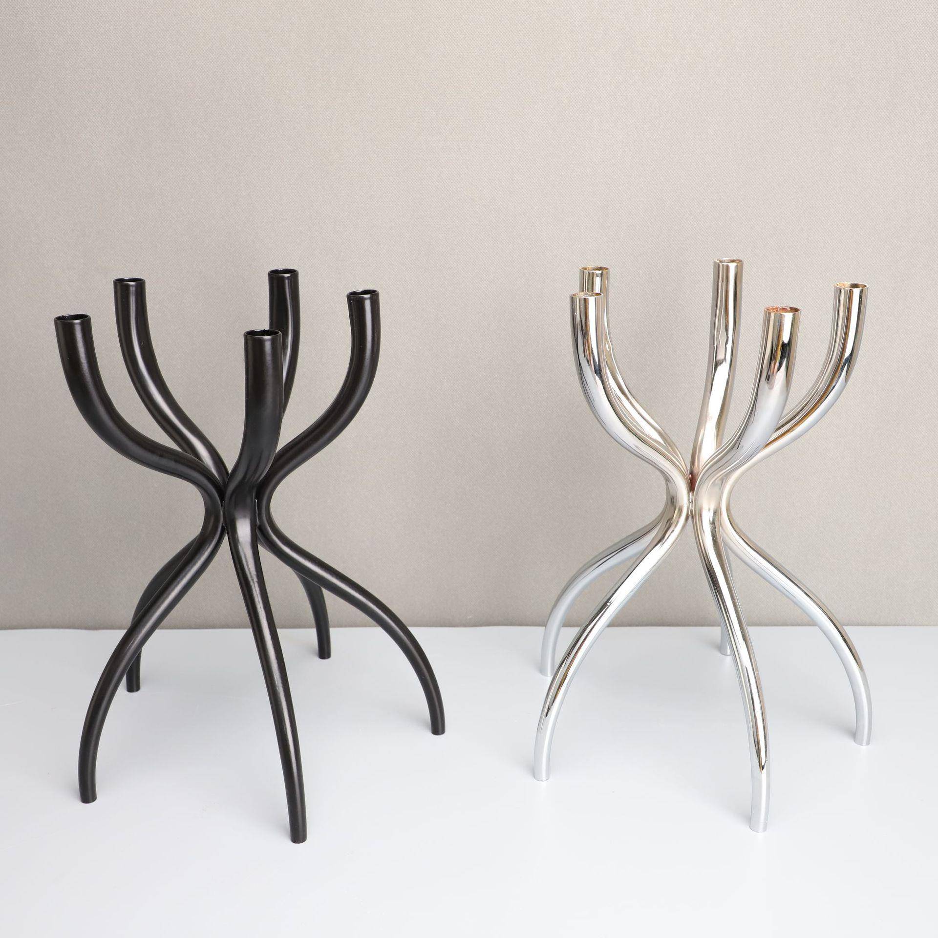 新中式金属五头烛台样板房书房客厅餐厅电视柜玄关软装饰品摆件