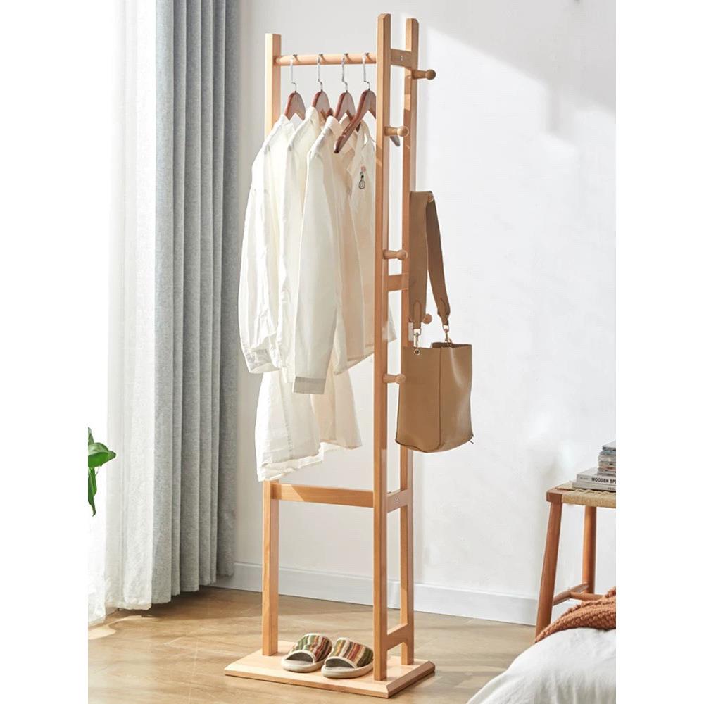 榉木落地衣架实木衣帽架卧室挂衣架家用现代简约衣服架网红小架子