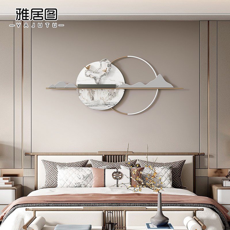 新中式金属铁艺墙面装饰壁灯画民宿酒店立体创意背景墙墙上装饰品图片