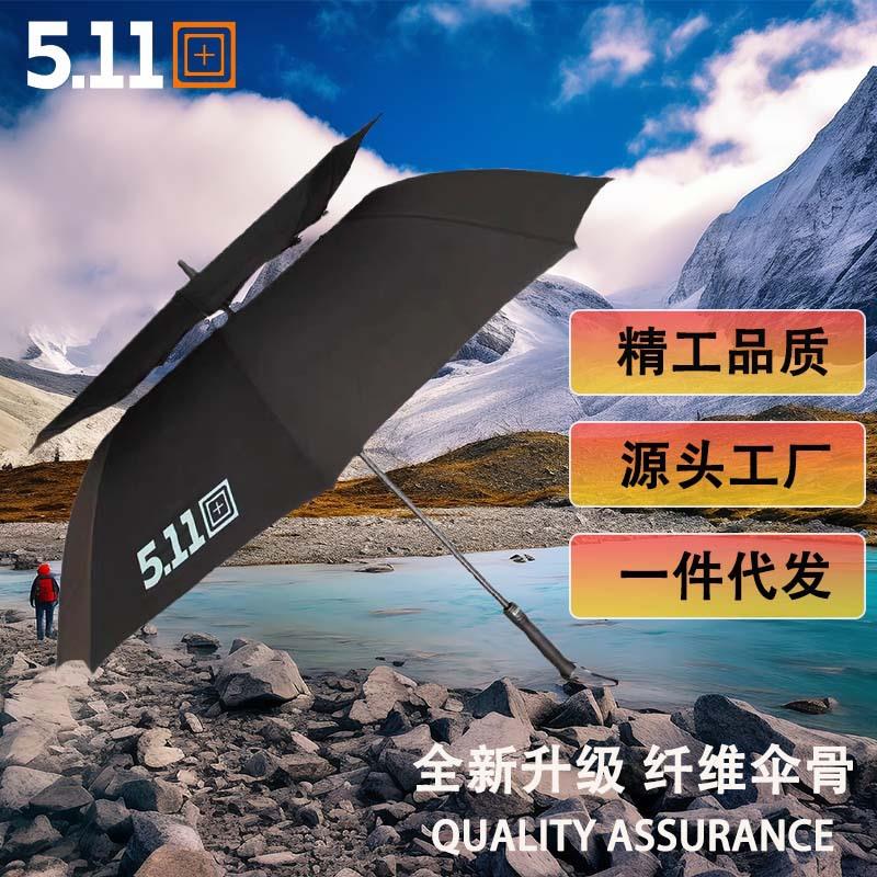511雨伞超大半自动长柄高尔夫伞双层加固抗风全玻纤维户外遮阳伞