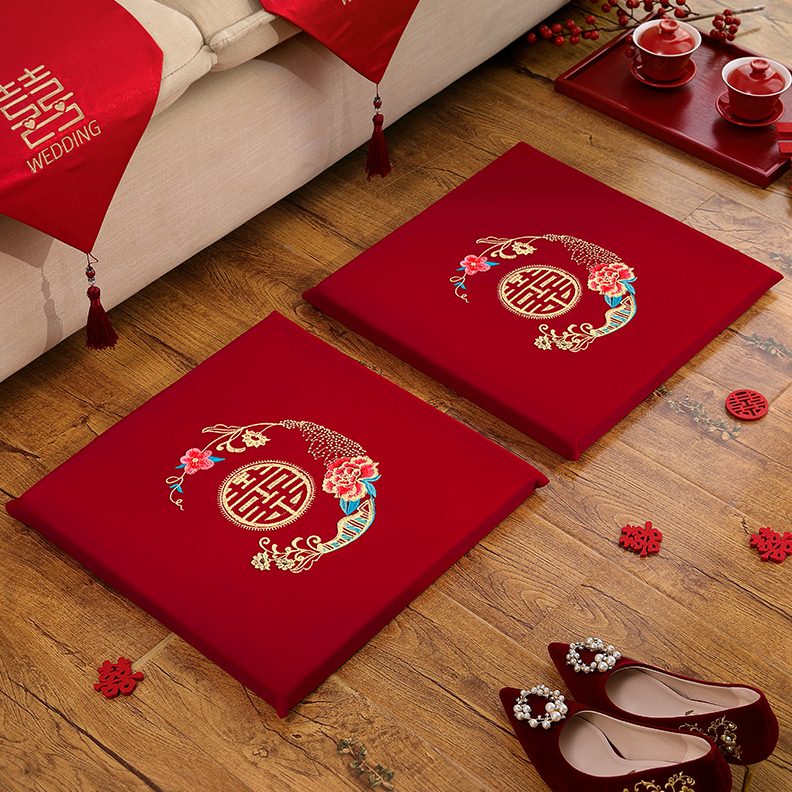 坐结婚敬福垫拜酒福垫子敬口垫红色一对新娘喜堂跪拜垫婚礼茶跪改