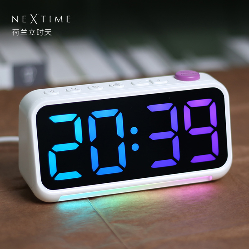 nextime电子钟表数字时钟台式床头夜灯静音闹钟时间彩色发光桌搭